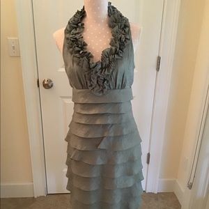 London Times silver ruffle cocktail dress